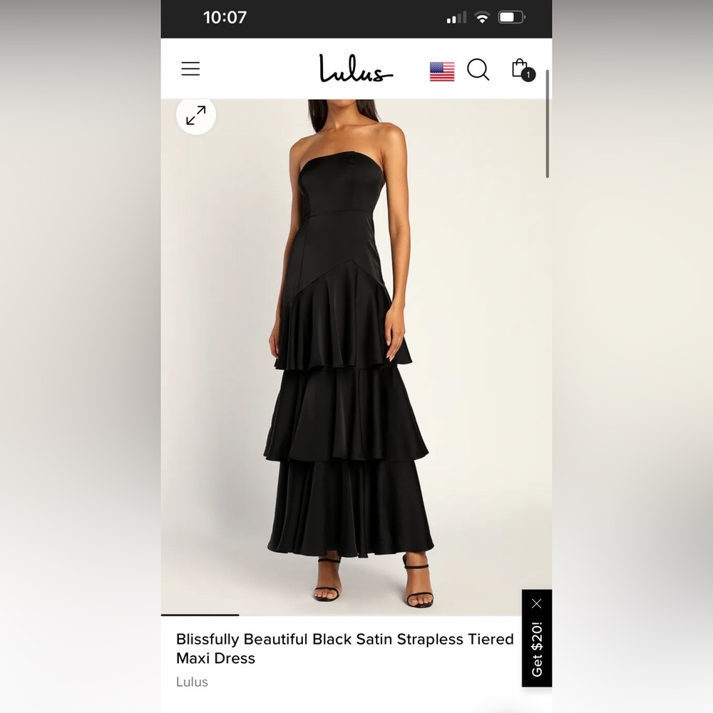 Lulus Blissfully Beautiful Black Satin Strapless Tiered Maxi Dress